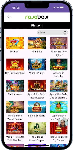 Playtech স্লট গেম থেকে Rajabaji অ্যাপের স্ক্রিনশট যা খেলোয়াড়রা ক্যাসিনোর স্লট বিভাগে খুঁজে পেতে পারে